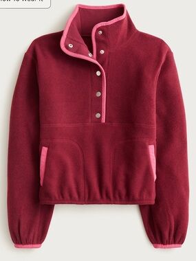 J. Crew Burgundy Teddy Fleece Pullover with Pink Trim